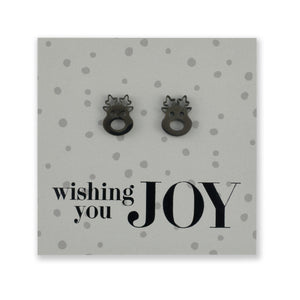 Stainless Steel Earring Studs - Wishing You Joy - CUTE RUDOLPH FACE