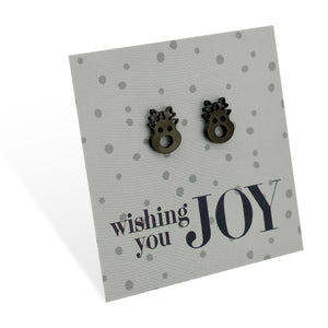 Stainless Steel Earring Studs - Wishing You Joy - CUTE RUDOLPH FACE