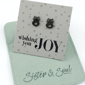 Stainless Steel Earring Studs - Wishing You Joy - CUTE RUDOLPH FACE