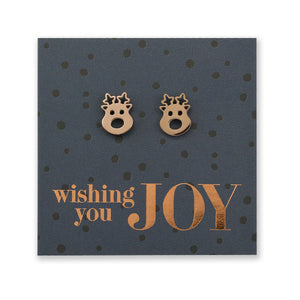 Stainless Steel Earring Studs - Wishing You Joy - CUTE RUDOLPH FACE