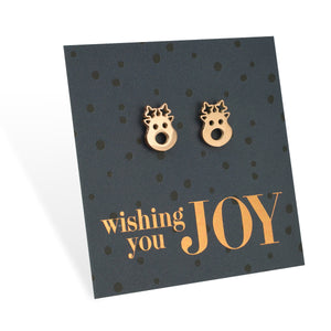 Stainless Steel Earring Studs - Wishing You Joy - CUTE RUDOLPH FACE