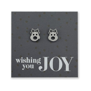 Stainless Steel Earring Studs - Wishing You Joy - CUTE RUDOLPH FACE