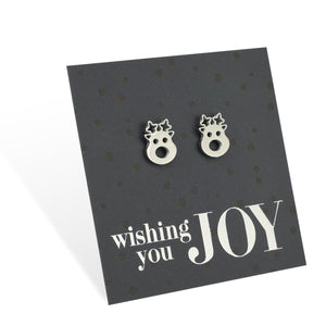 Stainless Steel Earring Studs - Wishing You Joy - CUTE RUDOLPH FACE