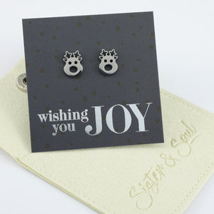 Stainless Steel Earring Studs - Wishing You Joy - CUTE RUDOLPH FACE