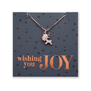 Premium Fine Necklace - 18K Rose Gold Sterling Silver with Reindeer + CZ - Wishing You Joy (9206)