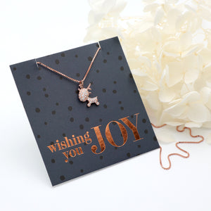 Premium Fine Necklace - 18K Rose Gold Sterling Silver with Reindeer + CZ - Wishing You Joy (9206)