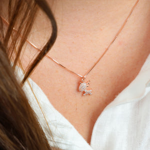 Premium Fine Necklace - 18K Rose Gold Sterling Silver with Reindeer + CZ - Wishing You Joy (9206)