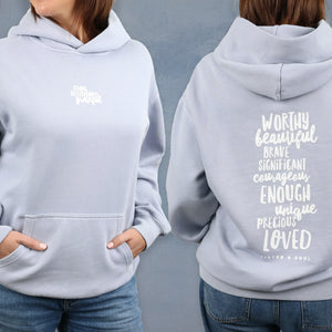 Deluxe Relaxed Worthy Beautiful Brave HOODIE - Powder Blue