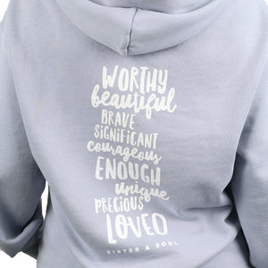 Deluxe Relaxed Worthy Beautiful Brave HOODIE - Powder Blue