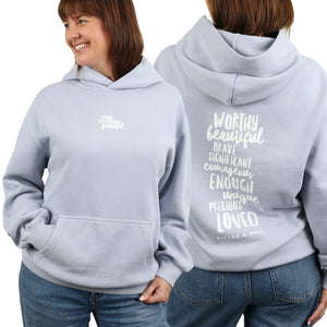 Deluxe Relaxed Worthy Beautiful Brave HOODIE - Powder Blue