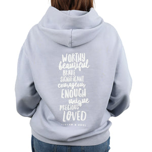 Deluxe Relaxed Worthy Beautiful Brave HOODIE - Powder Blue