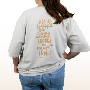 WORTHY BEAUTIFUL BRAVE - Plus Size - Unisex Washed Bone - Long Cut Heavy Tee