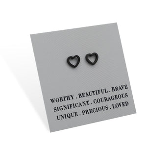 Stainless Steel Earring Studs - Worthy Beautiful Brave  - OPEN HEART