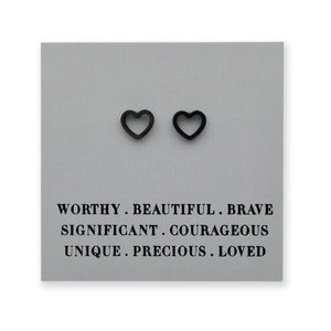 Stainless Steel Earring Studs - Worthy Beautiful Brave  - OPEN HEART