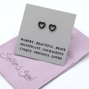 Stainless Steel Earring Studs - Worthy Beautiful Brave  - OPEN HEART