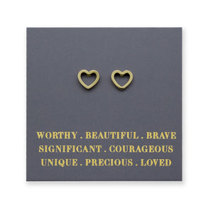 Stainless Steel Earring Studs - Worthy Beautiful Brave  - OPEN HEART