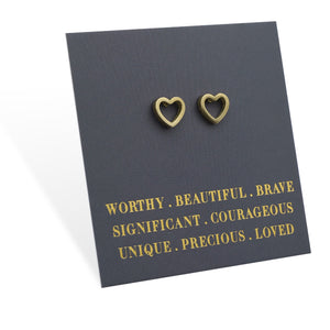 Stainless Steel Earring Studs - Worthy Beautiful Brave  - OPEN HEART