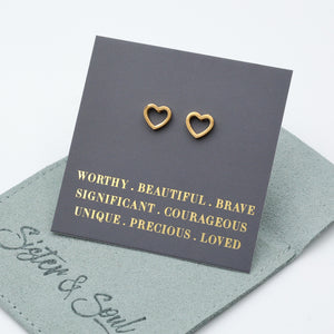 Stainless Steel Earring Studs - Worthy Beautiful Brave  - OPEN HEART