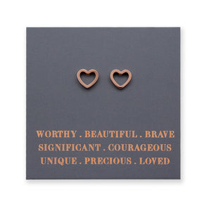 Stainless Steel Earring Studs - Worthy Beautiful Brave  - OPEN HEART