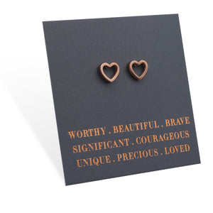 Stainless Steel Earring Studs - Worthy Beautiful Brave  - OPEN HEART