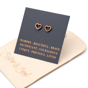 Stainless Steel Earring Studs - Worthy Beautiful Brave  - OPEN HEART