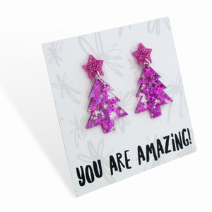 Acrylic & Resin Dangles - 'You Are Amazing' - Hot Pink Sparkle Christmas Tree (11141)