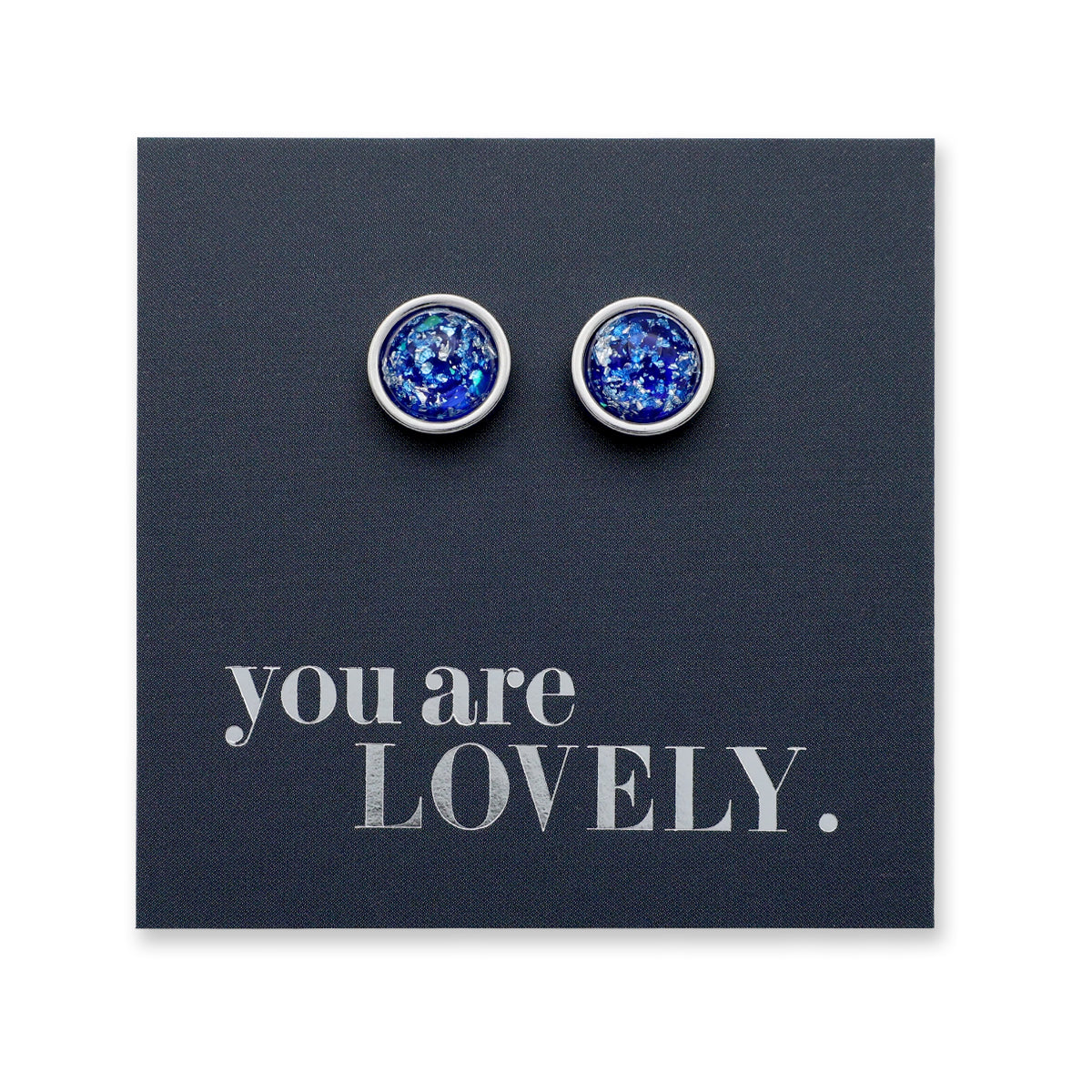 You Are Lovely - Silver Stainless Steel 8mm Circle Studs - Cobalt Blue (11852)