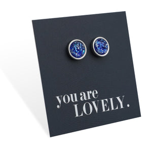 You Are Lovely - Silver Stainless Steel 8mm Circle Studs - Cobalt Blue (11852)