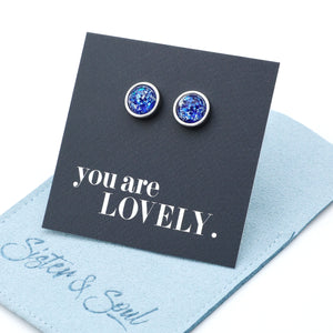 You Are Lovely - Silver Stainless Steel 8mm Circle Studs - Cobalt Blue (11852)