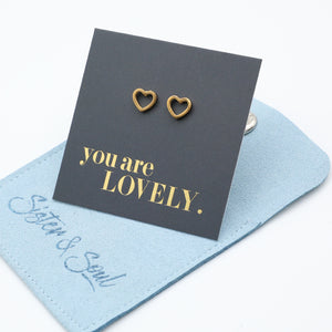 Stainless Steel Earring Studs - You Are Lovely - OPEN HEART