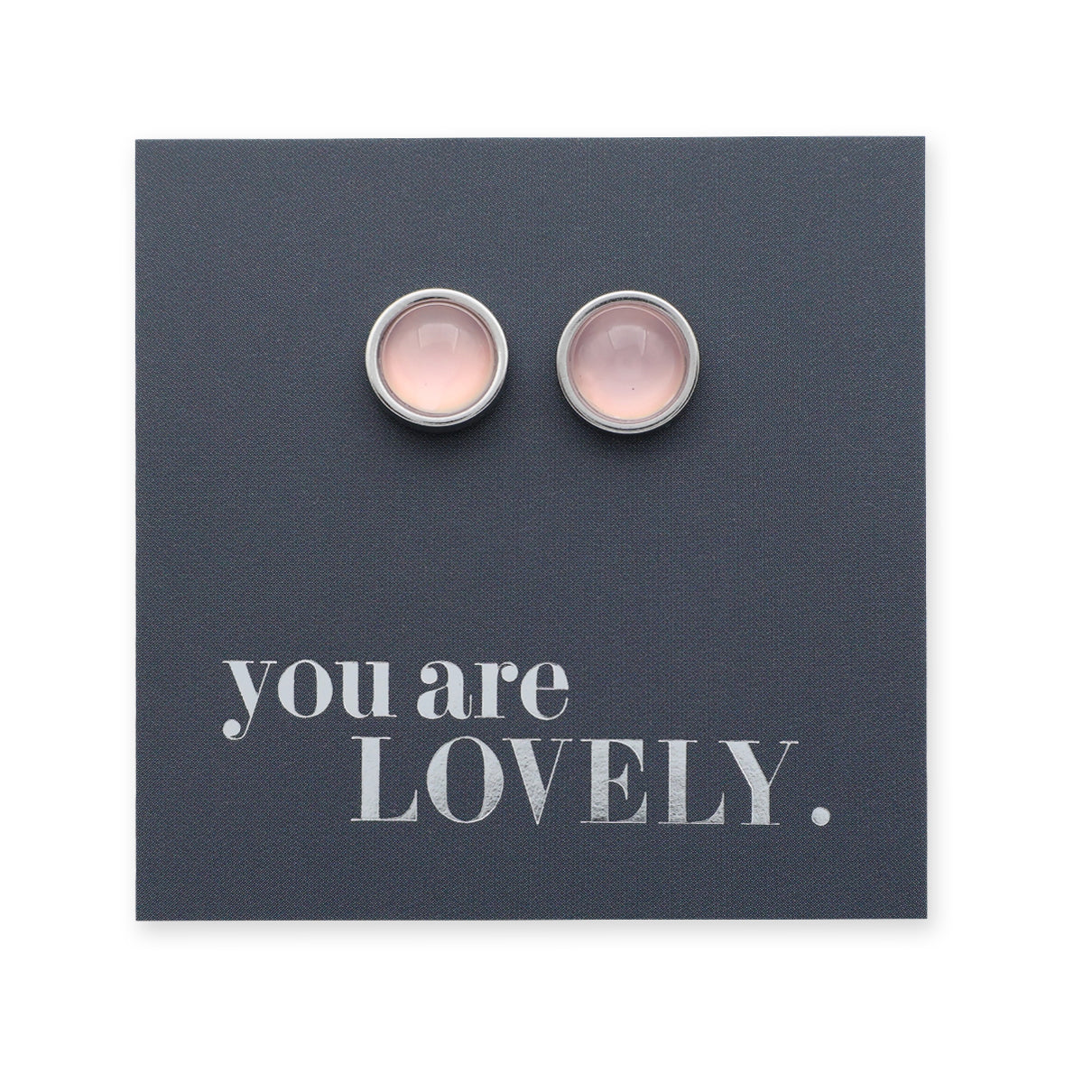 You Are Lovely - Silver Stainless Steel 8mm Circle Studs - Pale Pink Pearl Resin (11333)