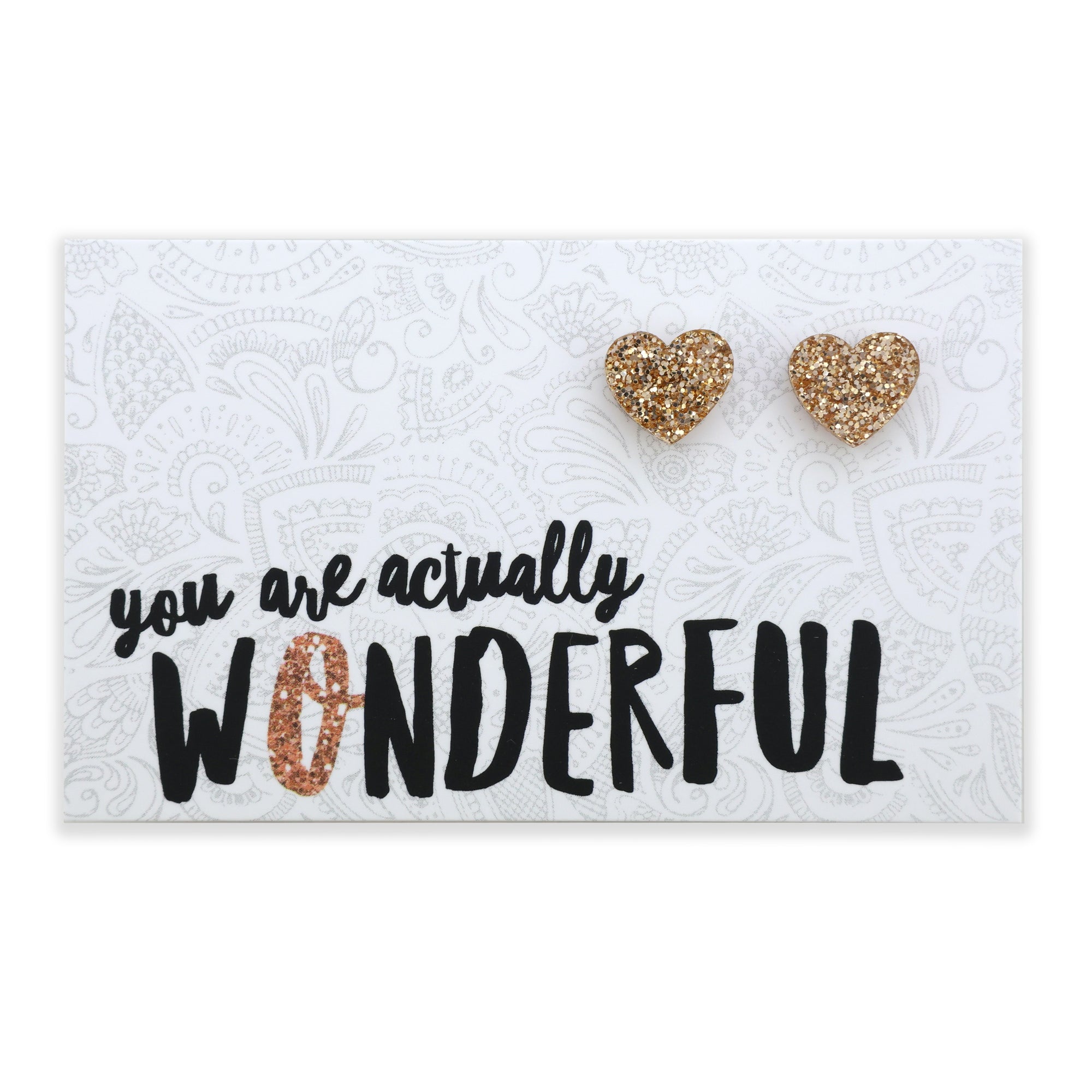 SPARKLE ACRYLIC HEART STUDS - You Are Actually Wonderful - Champagne Gold Glitter (11813)