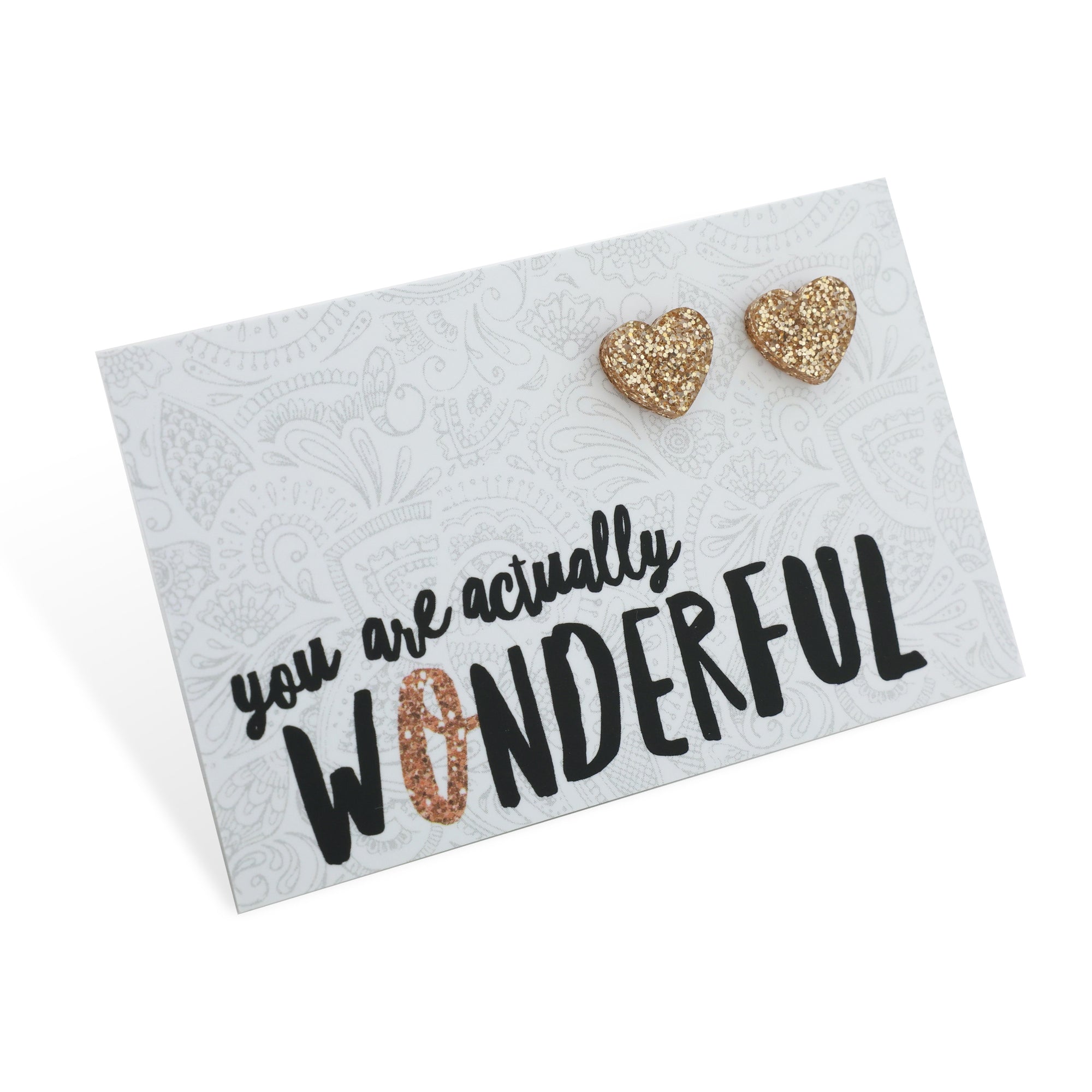 Sparkle Acrylic Studs - You Are Actually Wonderful - Champagne Gold Glitter Heart (11813)