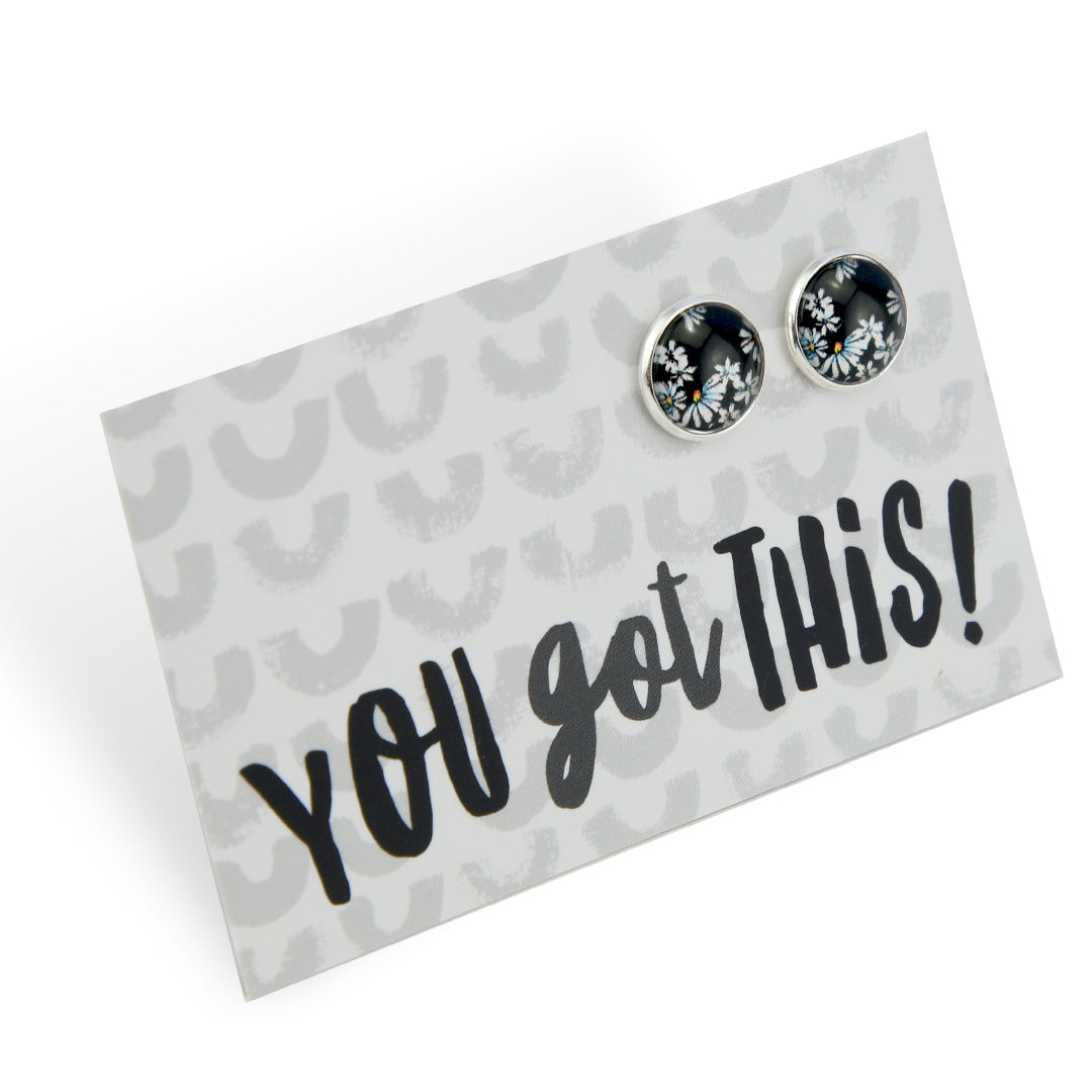 Black & White Collection - You Got This - Bright Silver 12mm Circle Studs - Daisy Town (12311)