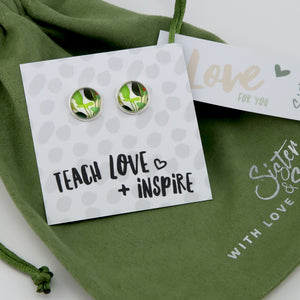 Leafy Love - Teach Love Inspire Gift Bundle bracelet and earring studs olive bag