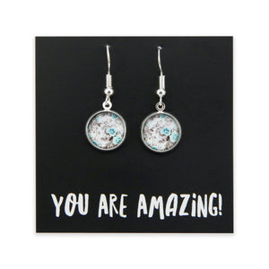 TEAL COLLECTION - You Are Amazing - Bright Silver Dangle Earrings - Aqua Bloom (12145)