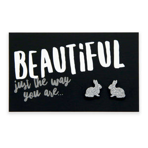 Sparkle Bunny Acrylic Stud - Beautiful Just The Way You Are - Silver Glitter (9307)