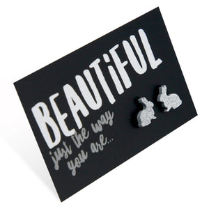 Sparkle Bunny Acrylic Stud - Beautiful Just The Way You Are - Silver Glitter (9307)