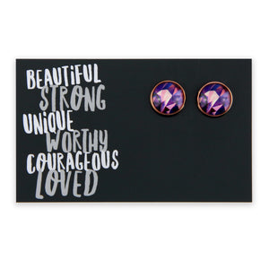 Beautiful Strong Unique - Rose Gold 12mm Circle Studs - Purple Powerhouse (12011)