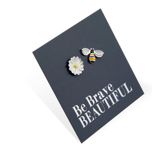 Bee and Flower - Sterling Silver Studs - Be Brave Beautiful (9815)