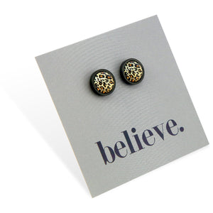 Believe - Black Stainless Steel 8mm Circle Studs - Wild Thing Leopard (13022)