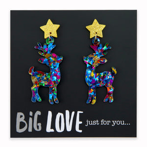 Acrylic & Resin Dangles - 'Big Love Just For You' - Sparkle Resin Reindeer (2303)