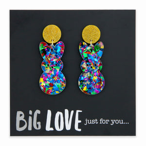 Resin Statement Dangles - Big Love Just For You - Sparkle Big Bunny (9308)