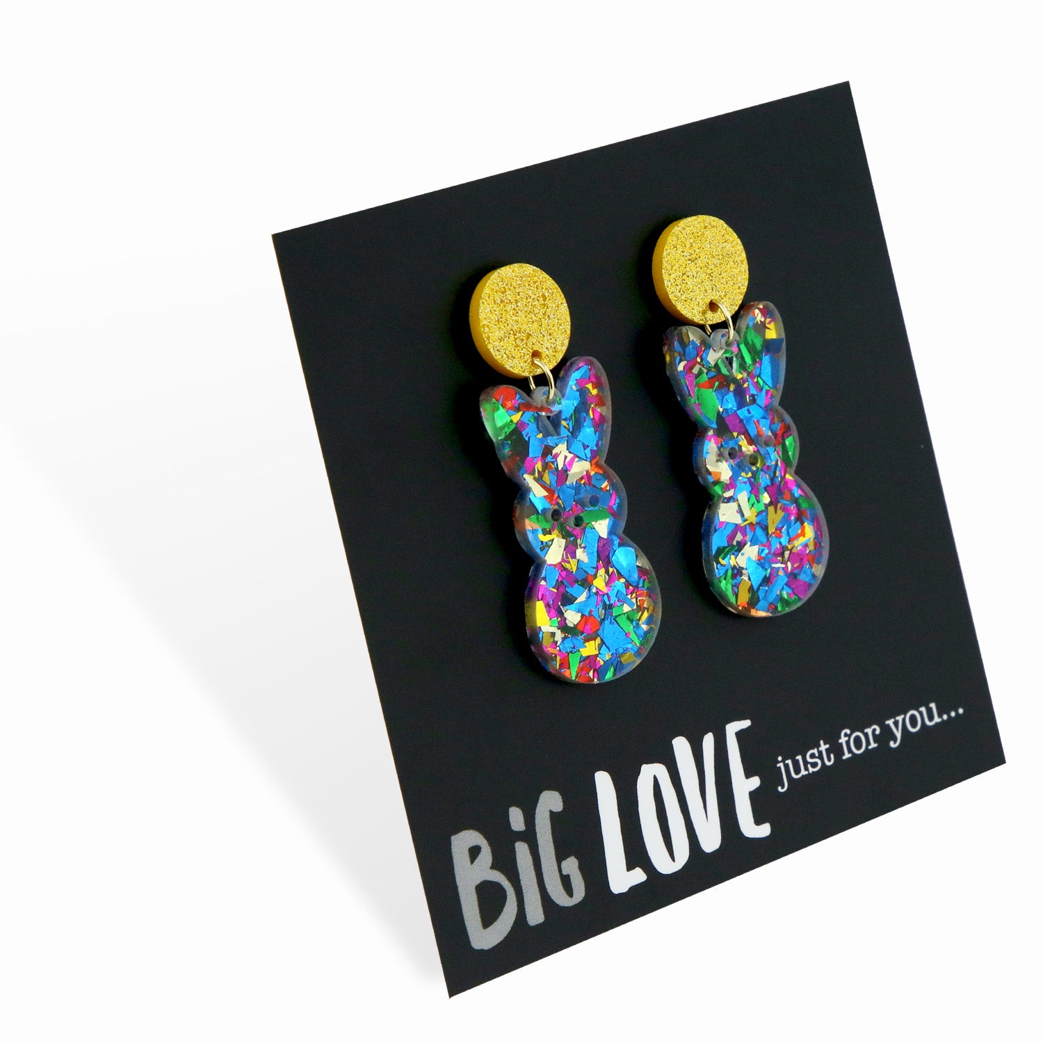 Resin Statement Dangles - Big Love Just For You - Sparkle Big Bunny (9308)