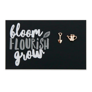 Spade & Watering Can Earring Studs -  Bloom Flourish Grow - Rose Gold (9303)