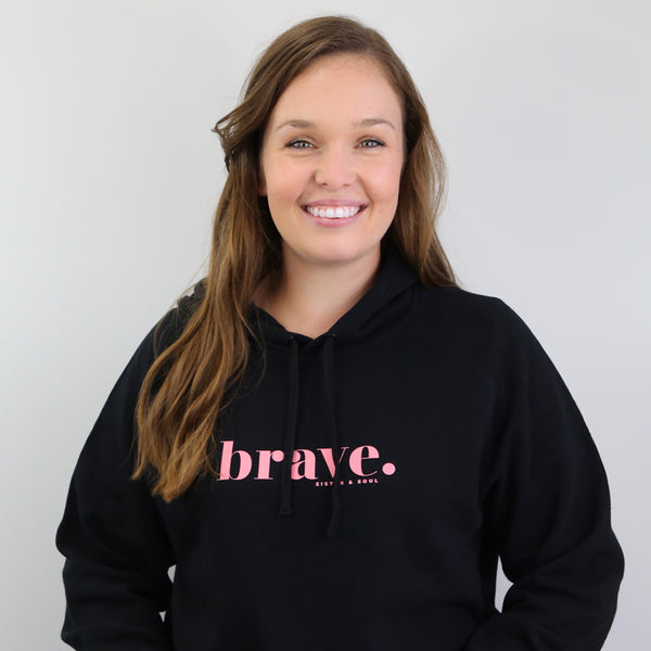 BRAVE HOODIE Black with Pink Print Sister Soul