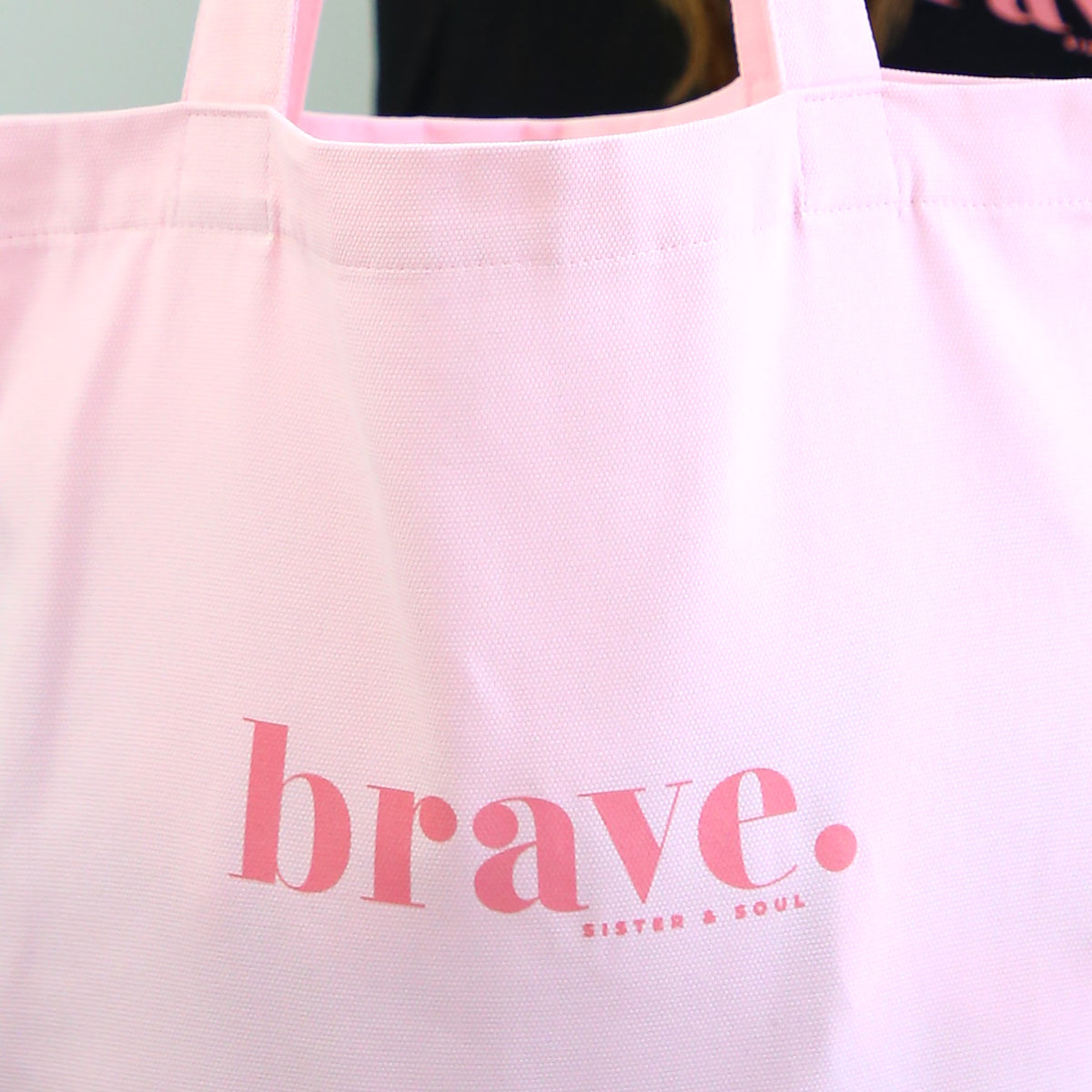 BRAVE - Canvas Tote Bag - Soft Pink