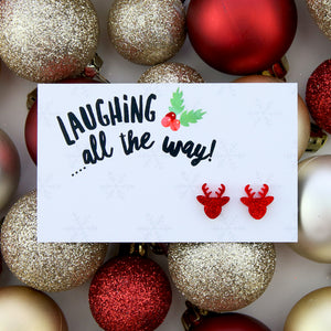 Sparkle Acrylic Studs - Laughing All The Way - Red Glitter Reindeer (9107)