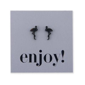 Flamingo shapes stainless steel earring studs on enjoy card. 