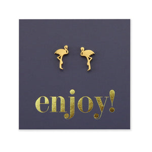 Flamingo shapes stainless steel earring studs on enjoy card. 